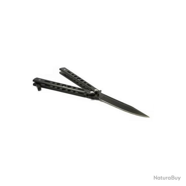 Couteau papillon militaire manche Alu noir lame de 10 cm
