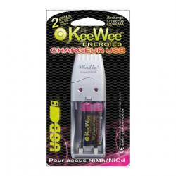 KeeWee Chargeur de piles USB Ultra-rapide + 2 accu AAA 100