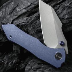 Couteau We Knife High-Fin Blue Manche Titane Lame Tanto Reverse Acier CPM-20CV Framelock WE220053