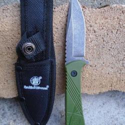 Couteau Tactical Backup SMITH&WESSON HRT OD Green Manche Abs Lame Acier Inox Etui Nylon SWP1189666