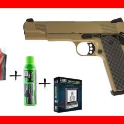 PACK DE NOEL REPLIQUE GBB RAVEN 1911 MEU TAN 1J + BILLES + CIBLE + GAZ