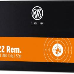 Munitions RWS 222 Rem. MJ 3.4g 52gr x10 boites