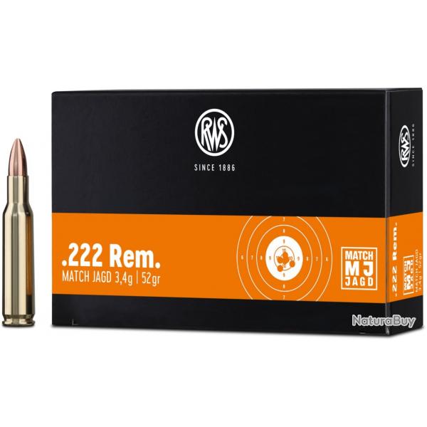 Munitions RWS 222 Rem. MJ 3.4g 52gr x10 boites