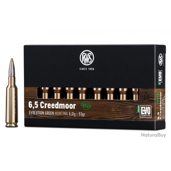 Munitions RWS 6.5 Creedmoor Evo Green 6.0g 93gr x5 boites