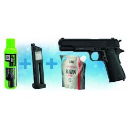 Pack 1911 GBB KJ Works + Gaz + billes + chargeur + cible filet