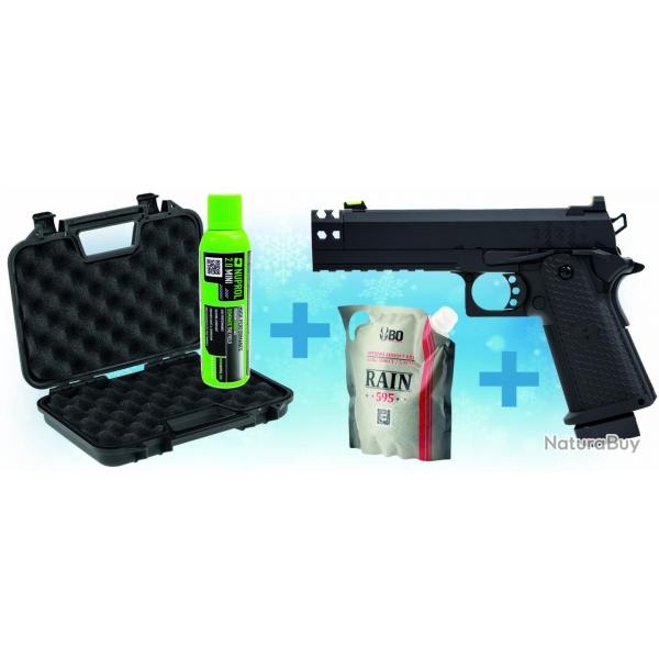 Pack rplique Hi-capa hex-comb Raven + billes + cible + gaz + mallette