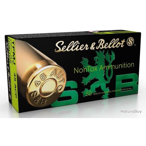 Balles Sellier & Bellot TFMJ nontox 14.9g Cal .45 Auto - Lot de 200 munitions