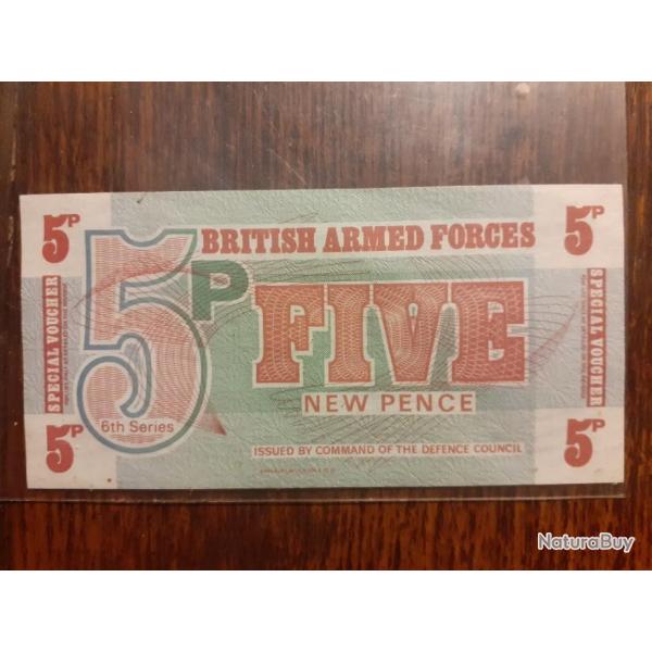 Billet militaire anglais . 5 New pence 1947 en sup spl