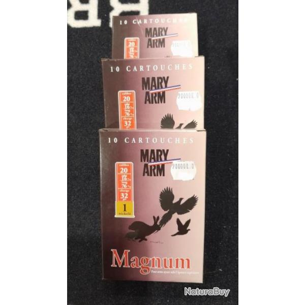 LOT DE 30 CARTOUCHES MARY ARM CAL 20 MAGNUM PLOMB 1 NICKELE