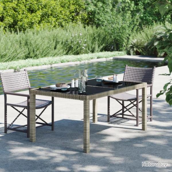 Table de jardin 150x90x75cm Verre tremp et rsine tresse Gris