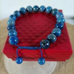 Bracelet Lapis Lazuli  perles 10mm  réglable par cordon avec écrin ( Réf : 66 )