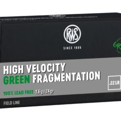 RWS 22 LR High Velocity Green Fragmentation 1.6g 24gr x5 boites
