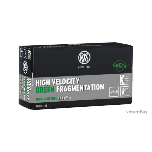 RWS 22 LR High Velocity Green Fragmentation 1.6g 24gr x10 boites
