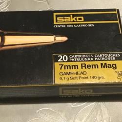 Sako Gamehead 7 Rem mag 9,1g 140grs. Boîte de 20 - 5 boites à vendre