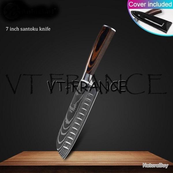 Set Couteau Japonais Pro Santoku Style Damas, Modele: Santoku 31cm