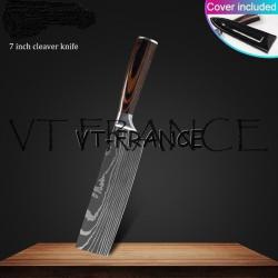 Set Couteau Japonais Pro Santoku Style Damas, Modele: Couperet Cleaver 30.5cm