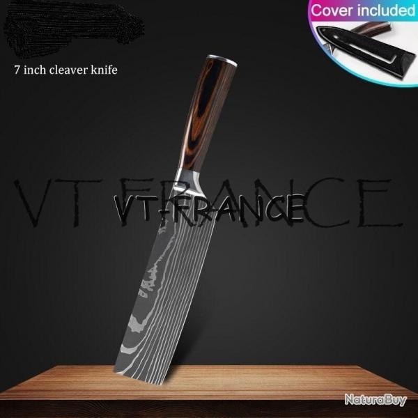 Set Couteau Japonais Pro Santoku Style Damas, Modele: Couperet Cleaver 30.5cm