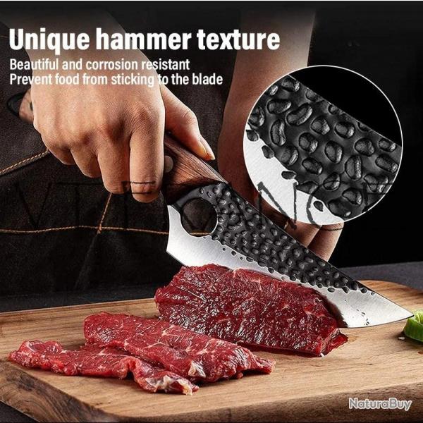 Couteau Chasse Cuisine Boucher Forge Main, Couleur: Marron