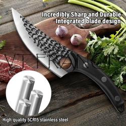Couteau Chasse Cuisine Boucher Forge Main, Couleur: Noir