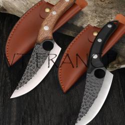 Couteau Chasse Cuisine Boucher Forge Main, Couleur: Marron + Etui