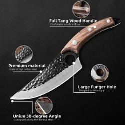 Couteau Chasse Cuisine Boucher Forge Main, Couleur: Marron + Etui