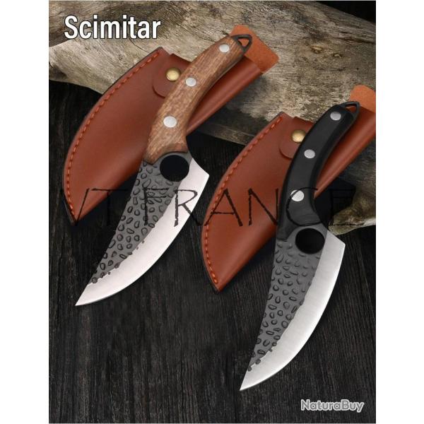 Couteau Chasse Cuisine Boucher Forge Main, Couleur: Marron + Etui