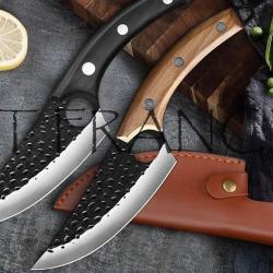 Couteau Chasse Cuisine Boucher Forge Main, Couleur: Noir + Etui