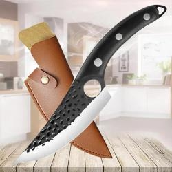 Couteau Chasse Cuisine Boucher Forge Main, Couleur: Noir + Etui