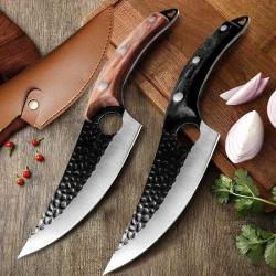 Couteau Chasse Cuisine Boucher Forge Main, Couleur: Marron + Noir