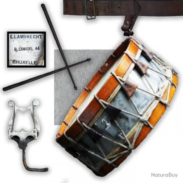 RARISSIME TAMBOUR BELGE PAS SABRE, L.LAMBRECHT BRUXELLES, XX, ORIGINAL