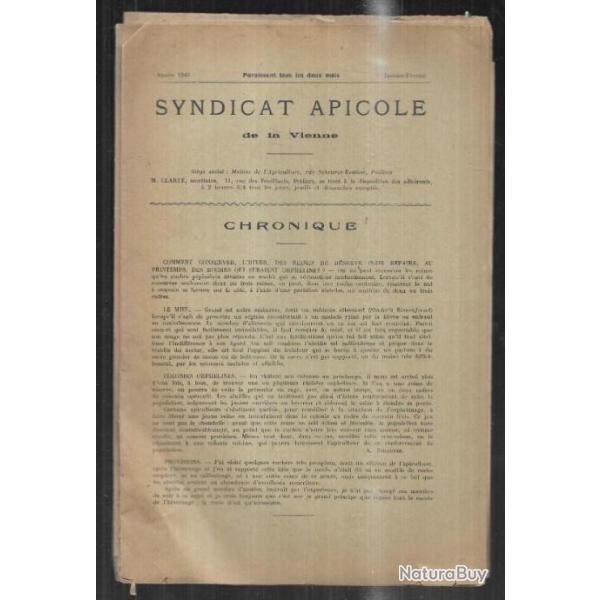 syndicat apicole de la vienne bulletin  de 1943 janvier  aout , 4 exemplaires