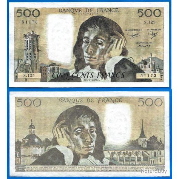 France 500 Francs 1980 Grand Billet Pascal Franc