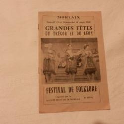 programme Morlaix Grandes Fêtes du Trégor et du Léon - festival de folklore août 1960