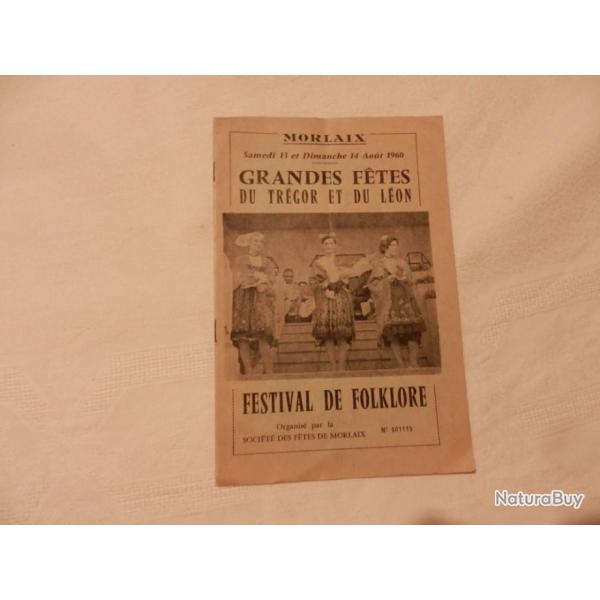 programme Morlaix Grandes Ftes du Trgor et du Lon - festival de folklore aot 1960