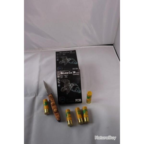LOT FOB SPECIAL BECASSE CALIBRE 20 PLOMB 73/4+93/4 50 cartouches + 1 couteau Le chasseur offert