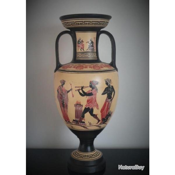 Grande amphore-vase aux motifs grecs-amphore en terre cuite-motifs-Apollon-Grce-Musique-Lyre Aulos