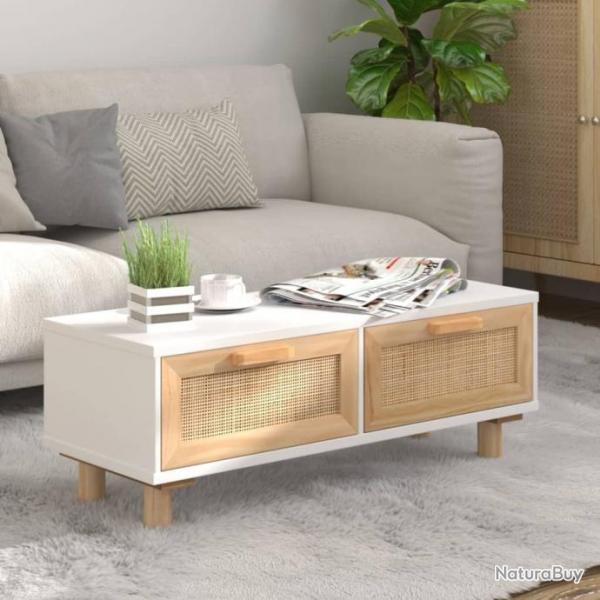 Table basse Blanc 80x40x30 cm Bois d'ingnierie et pin massif