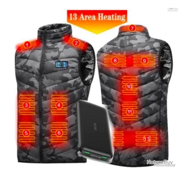 Veste CHAUFFANTE Avec batterie CAMOUFLAGE 13 Zones Chauffantes  USB.....