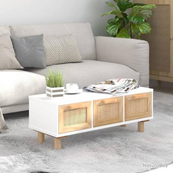 Table basse Blanc 80x40x30 cm Bois d'ingnierie et pin massif