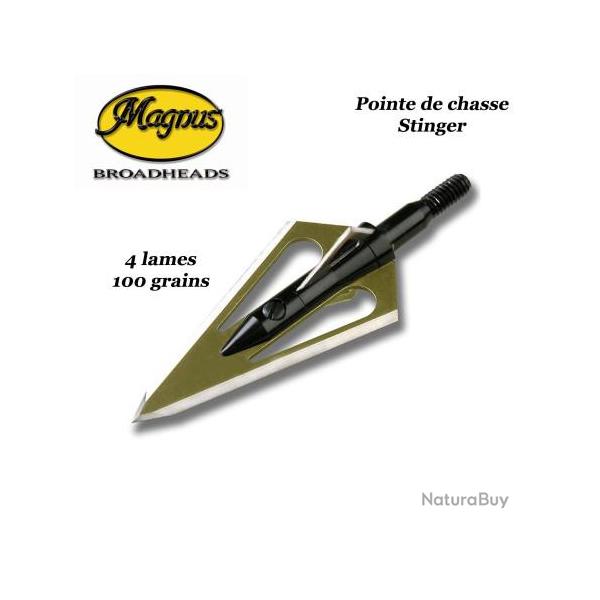 MAGNUS Stinger 4 Lames Pointes de chasse bilames fixes en acier inox avec bleeder - 85, 100, 125 & 1