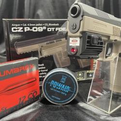 Pack Laser prêt à tirer- Pistolet CZ P-09 Plombs- "Couleur Noir/Tan"- Blowback - Plombs ou BB's