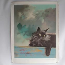 Lithographie originale Le Chat gris Michèle BATTUT
