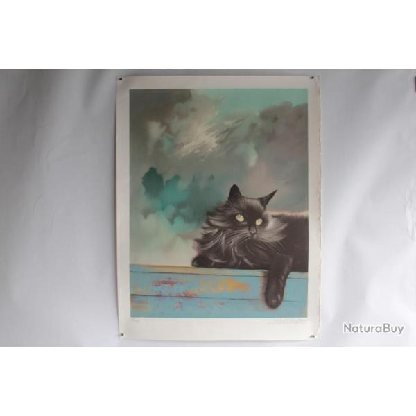 Lithographie originale Le Chat gris Michle BATTUT