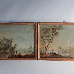 Paire Tableaux peintures à l'huile Pêcheurs XIXe siècle
