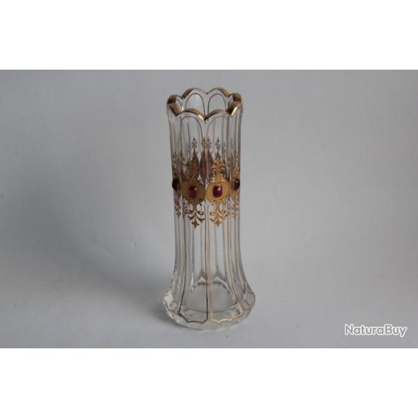 Vase cristal Bohme cabochons verre XIXe sicle