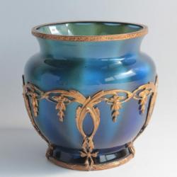 Johann LOETZ Vase verre bleu laiton Melusin Blue Metallin DEK