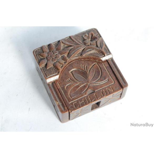 Boite Porte montre de gousset bois sculpt Chillon Art populaire