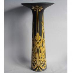 Grand vase verre émaillé Cameo WMG noir jaune