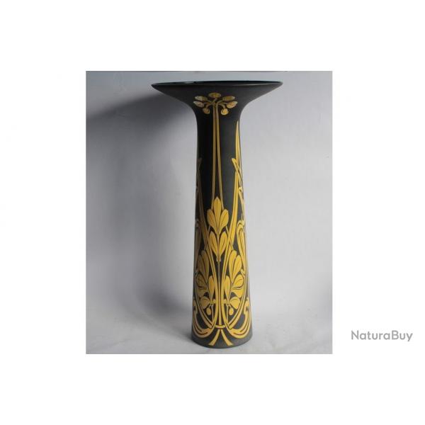 Grand vase verre maill Cameo WMG noir jaune