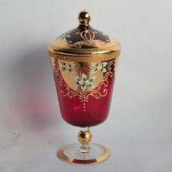 Drageoir verre rouge émaillé Venise Italie